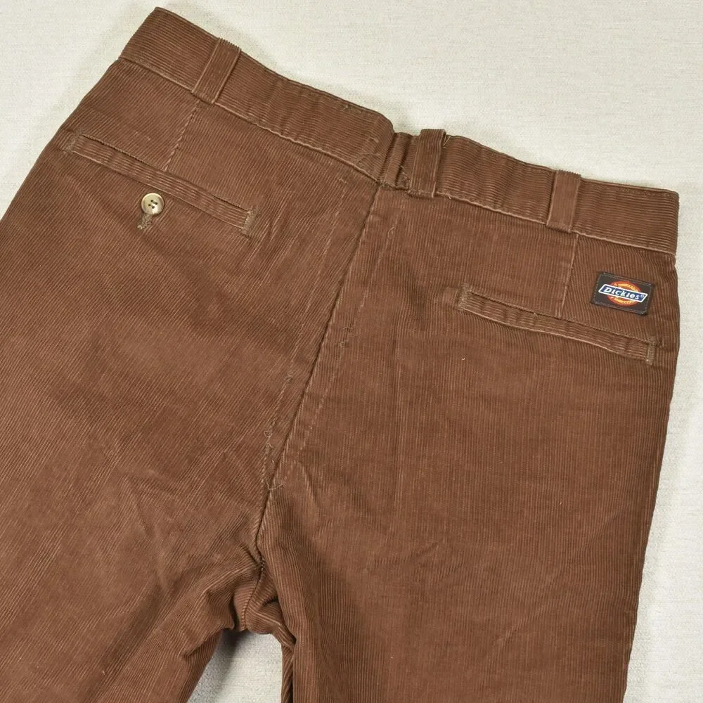 Vintage 70s Dickies Brown Corduroy Pants Made in USA Talon Zip Raw Hem 32x32